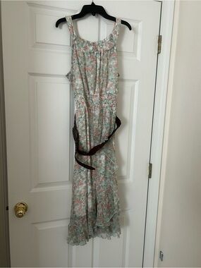 Cato Mint and Coral Floral Ruffled Dress
